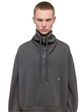 Helmut Lang Suitcase Pullover Zippered Sweatshirt in Black Sand